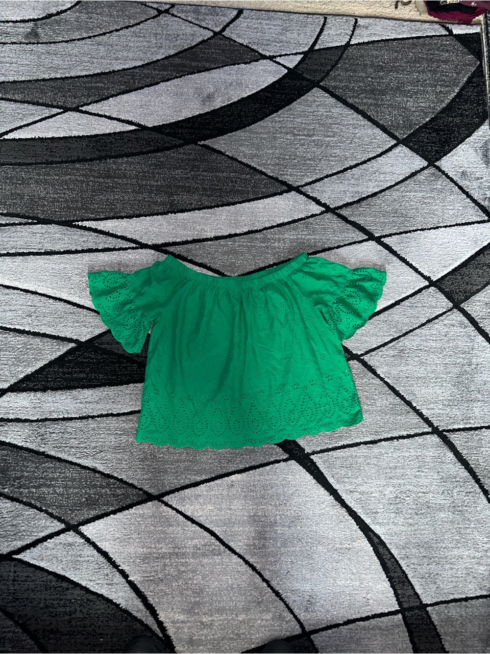 Girls' Green Eyelet Off-Shoulder Top - Lightweight Summer Shirt